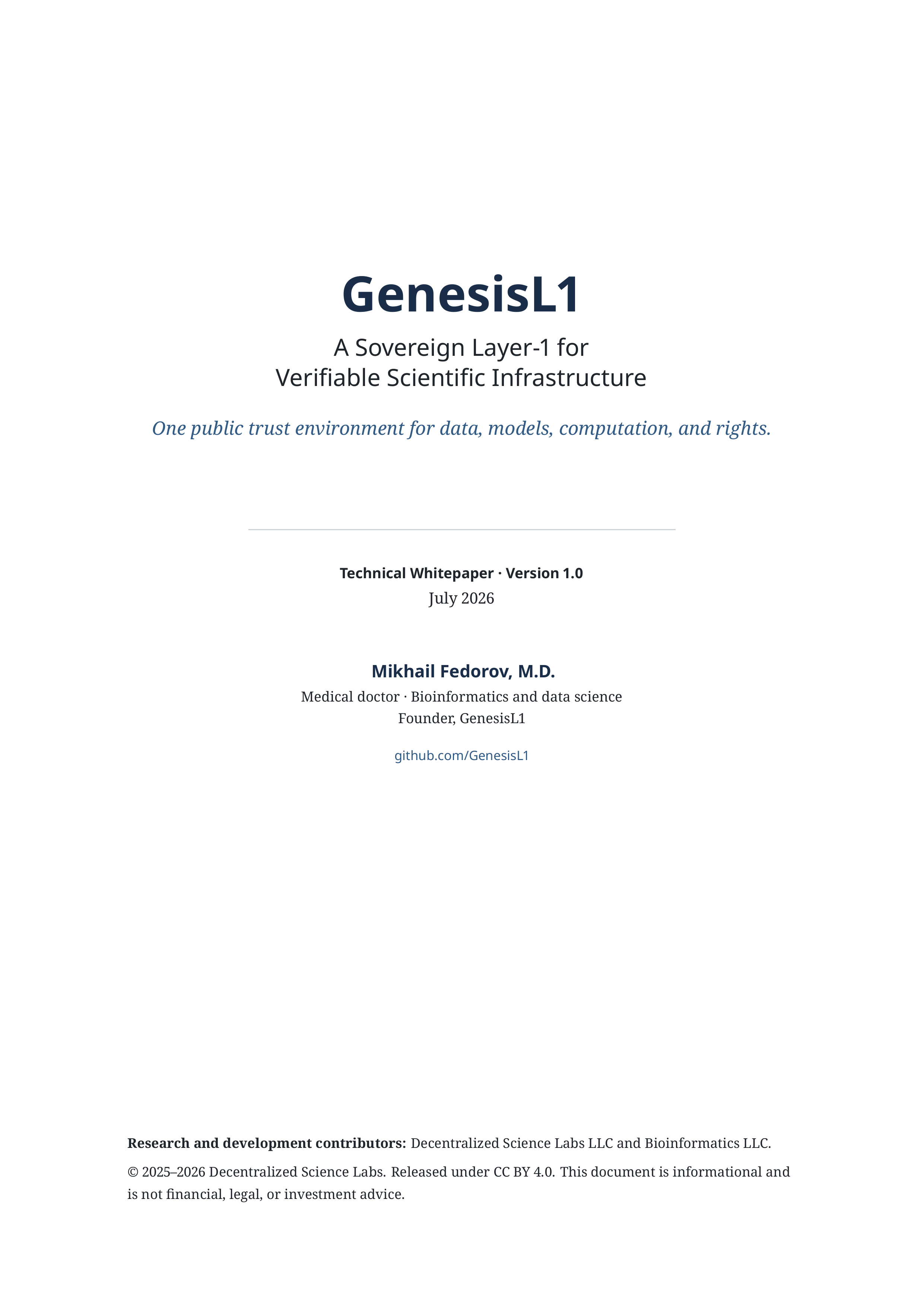 Final GenesisL1 Whitepaper Version 1.0 title page
